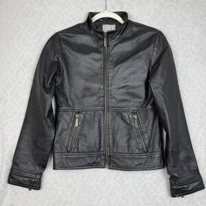 Vtg Genuine Leather Jacket Womens XS Black Biker Moto Grunge Punk Goth 90s Y2K